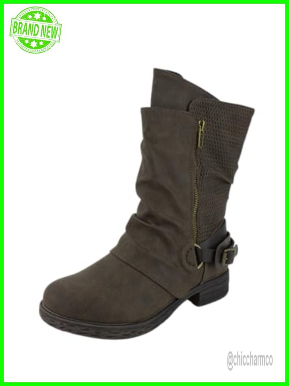 Jellypop Keto Mid-Calf Vegan Leather Moto Boot Side Zip